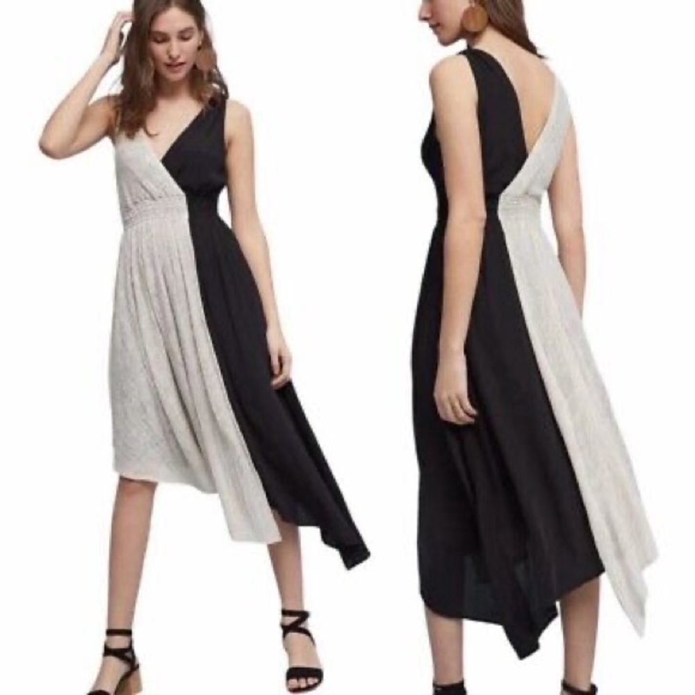 Maeve Black and White Asymmetrical Midi Dress